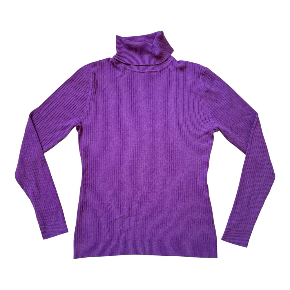 Peck & Peck Silk Blend Purple Ribbed Turtleneck Sweater Size M